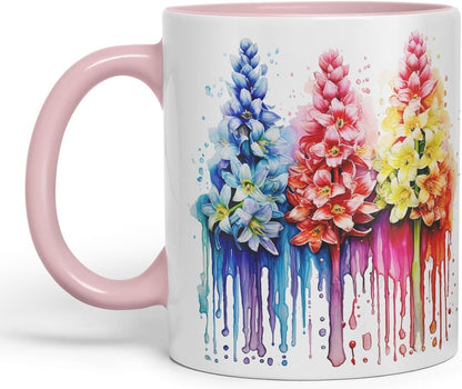 Vixar Hyacinth Perfumed Bloom Mug Coloured Ceramic Mug Cup Gift, 11oz (Pink)