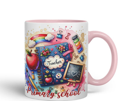 Vixar Primary School Teacher Mug Thank You, End of School Gift Ceramic Coloured Mug Cup for Tea Coffee Hot Brew 330ml 11Oz Gift