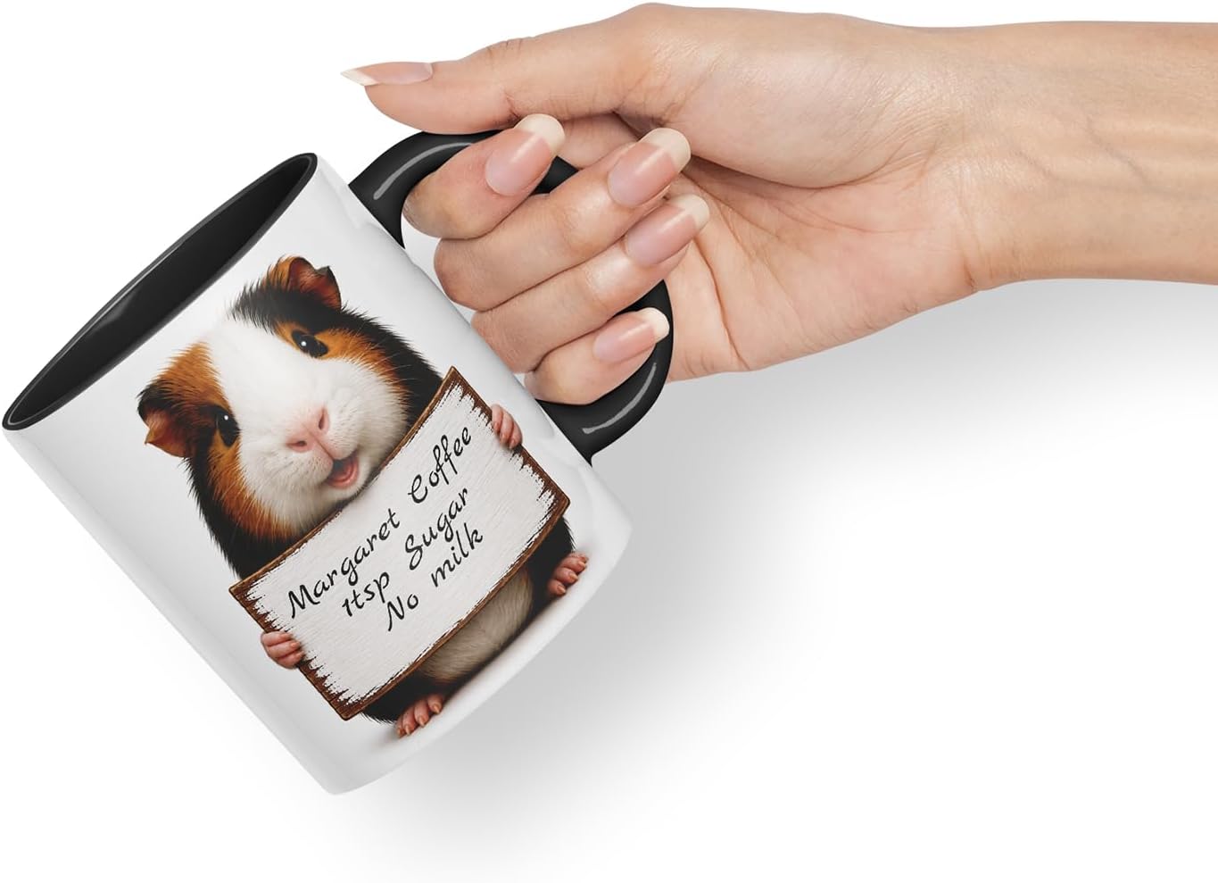 Vixar Personalised Guinea Pig Mug with Name or Custom Message – Cute Animal Coloured Ceramic Mug Cup Gift, 11oz (Black)