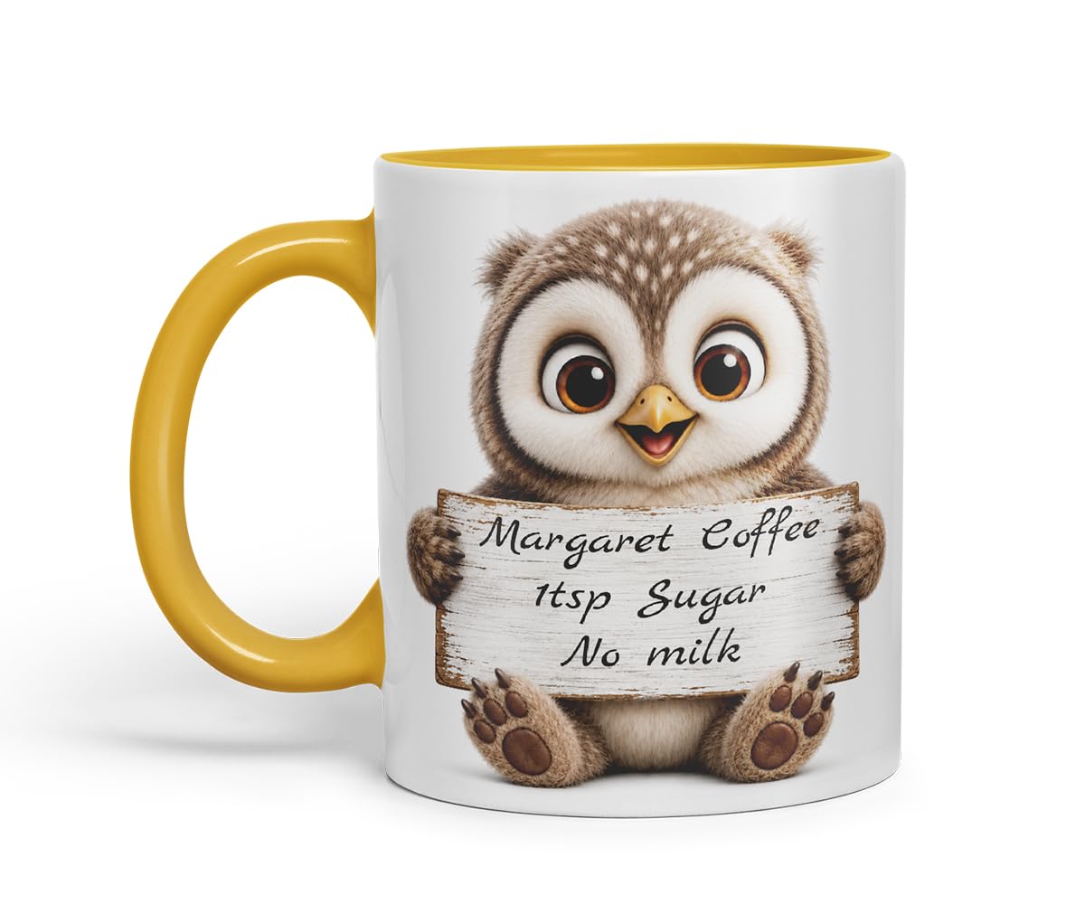 Vixar Personalised Owl Mug with Name or Custom Message – Cute Animal Coloured Ceramic Mug Cup Gift, 11oz (Black)