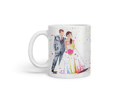 Vixar Wedding Mr and Mrs Bride and Groom Watercolour Art Coloured Mug Cup Gift Birthday Work Office Tea Coffee