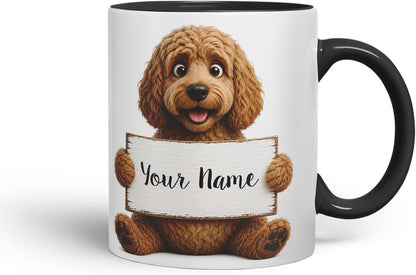 Vixar Personalised Cockapoo Dog Mug with Name or Custom Message – Cute Animal Coloured Ceramic Mug Cup Gift, 11oz (Black)