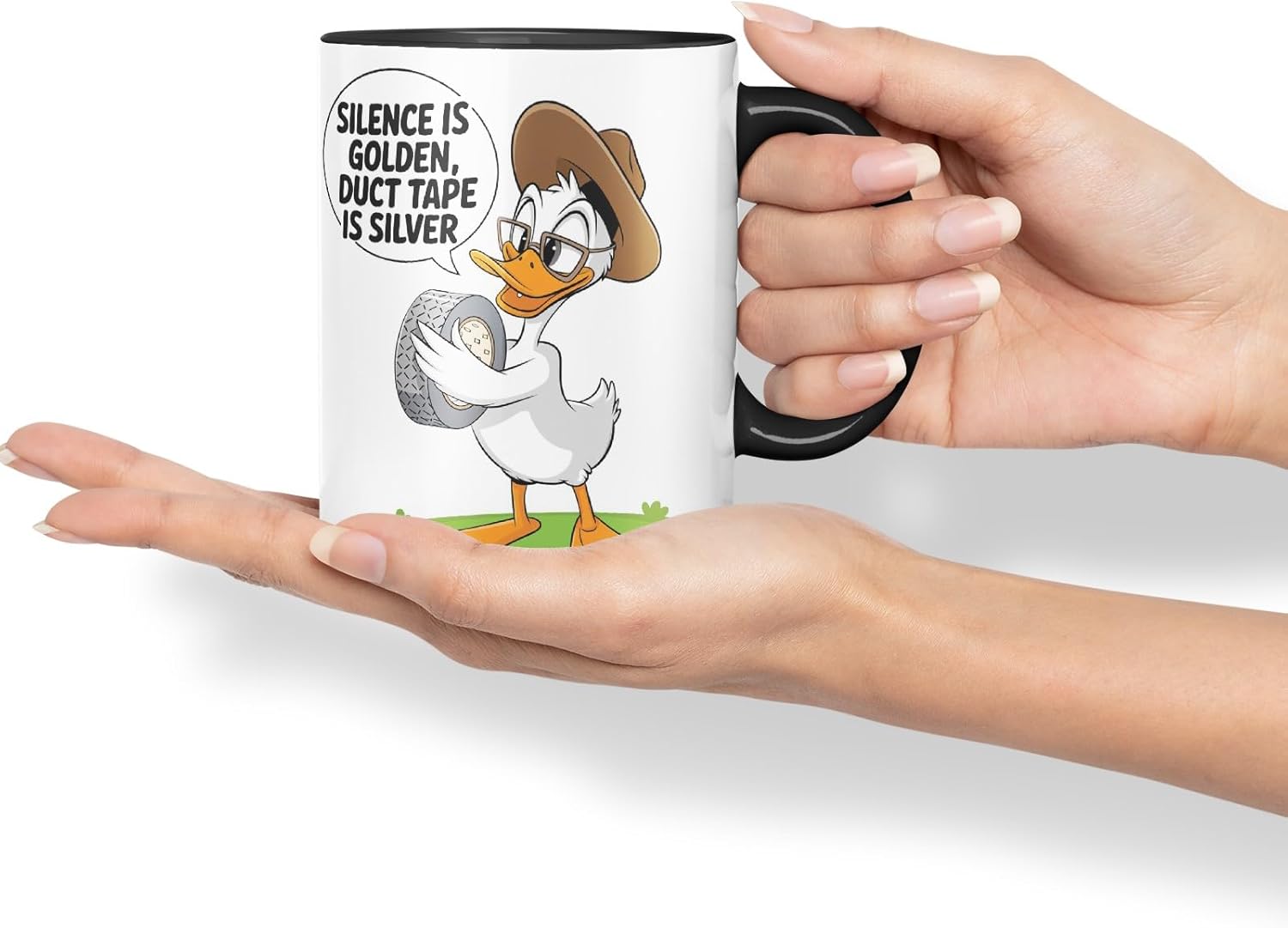 Vixar Silence is Golden Duct Tape is Silver – Coloured Ceramic Mug Cup Gift, 11oz (Black)