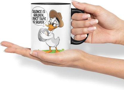 Vixar Silence is Golden Duct Tape is Silver – Coloured Ceramic Mug Cup Gift, 11oz (Black)