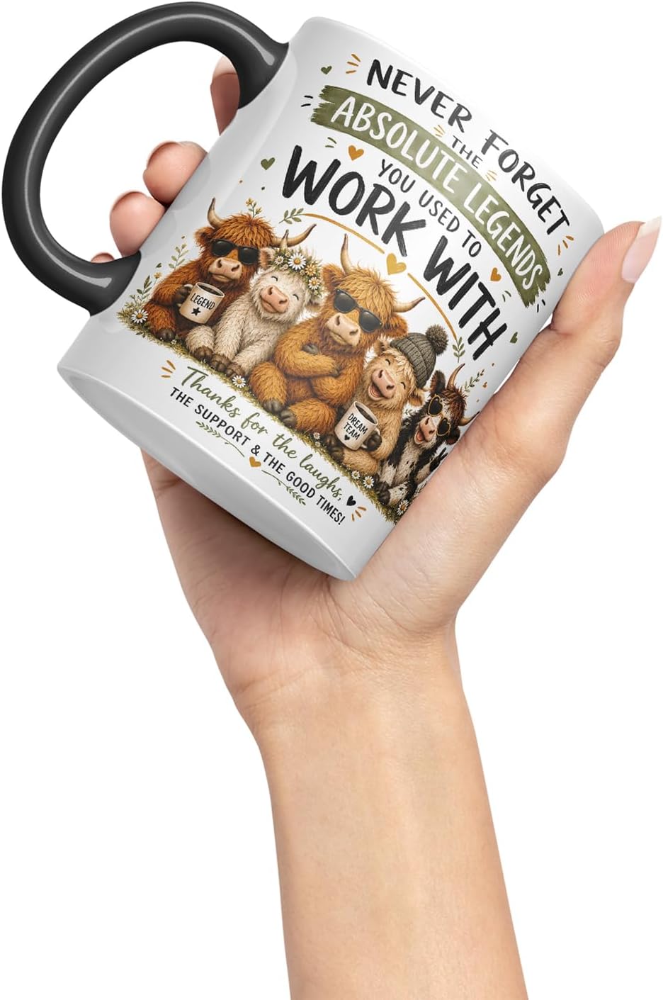 Vixar Never Forget the Absolute Legends You Used to Work with Highland Cow Mug – Highland Cow Coworker Leaving Gift, 11oz (Black)