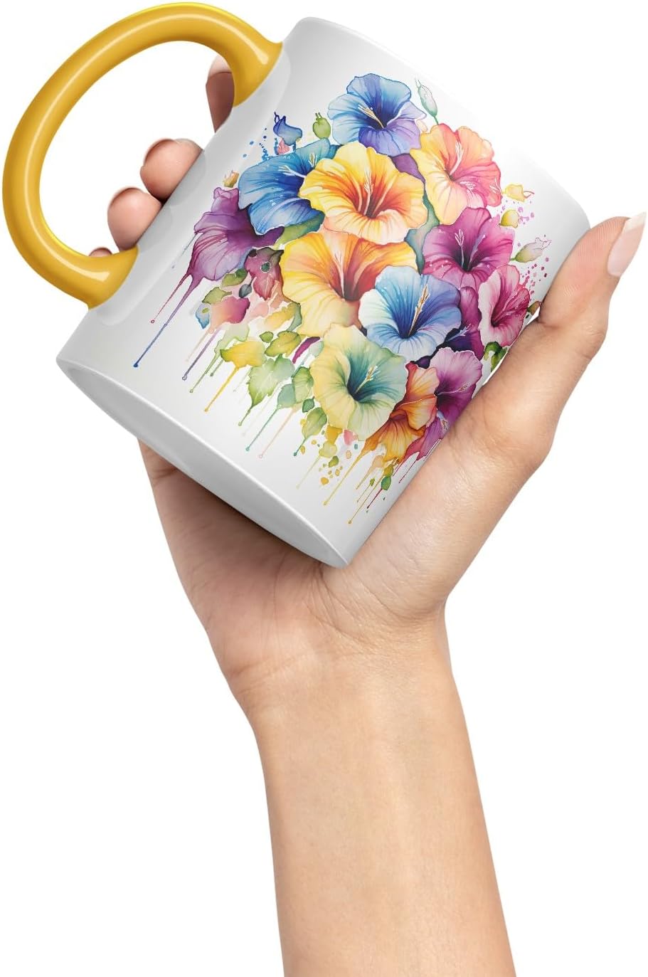 Vixar Petunia Patio Flower Mug Coloured Ceramic Mug Cup Gift, 11oz (Gold Yellow)