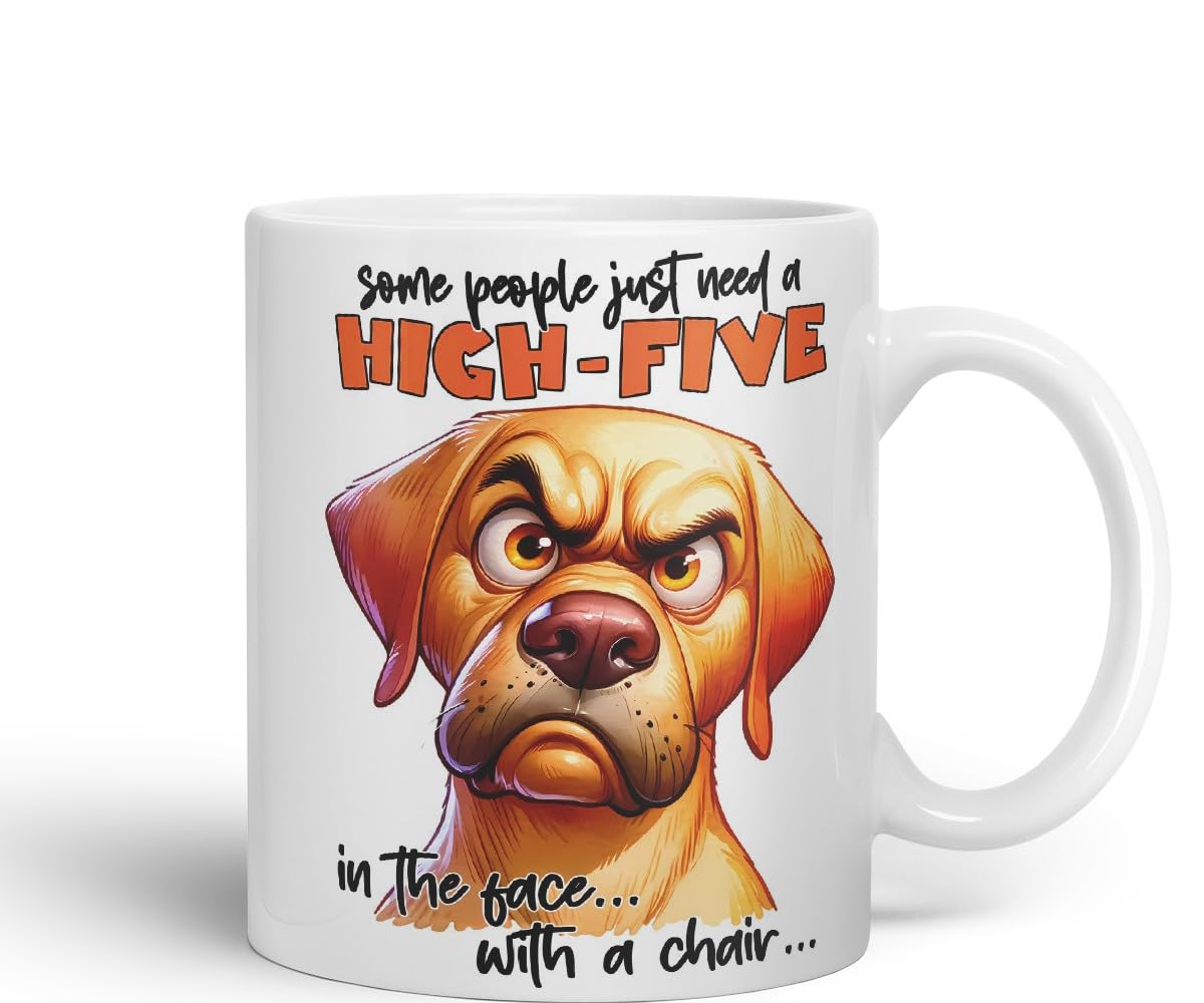 Vixar Some People Just Need a High-Five in The Face with a Chair Dog Coloured Ceramic Mug Cup 11oz Funny Sarcastic Gift (Black)