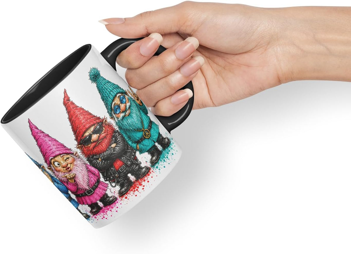 Funny Gnome Mug – Cute Gnome Coloured Ceramic Mug Cup Gift, 11oz (Black)