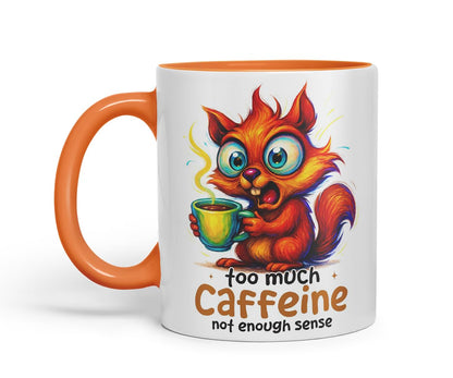 Vixar Too Much Caffeine Not Enough Sense Funny Squirrel Coffee Mug – Coloured Ceramic Mug Cup Gift, 11oz (Black)