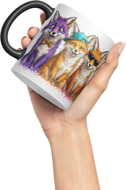 Vixar Fox Mug – Cute Fox Animal Coloured Ceramic Mug Cup Gift, 11oz (Black)