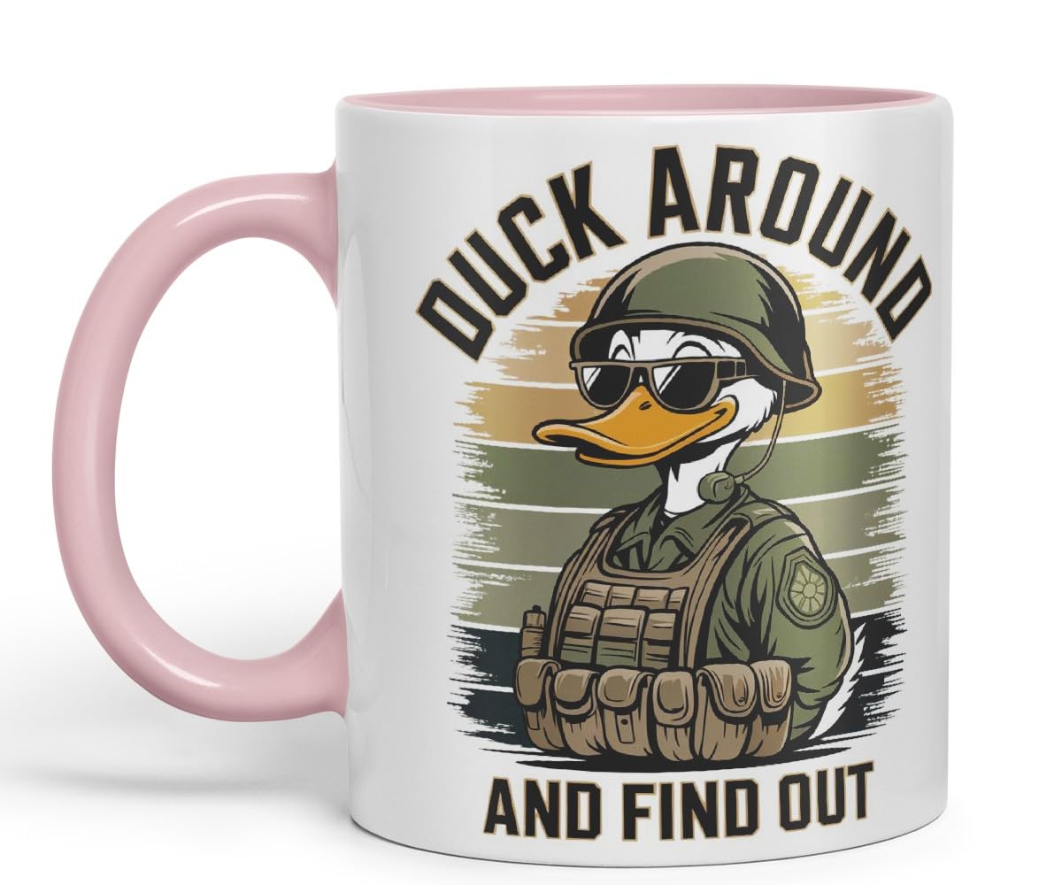 Vixar Duck Around and Find Out – Coloured Ceramic Mug Cup Gift, 11oz (Black)