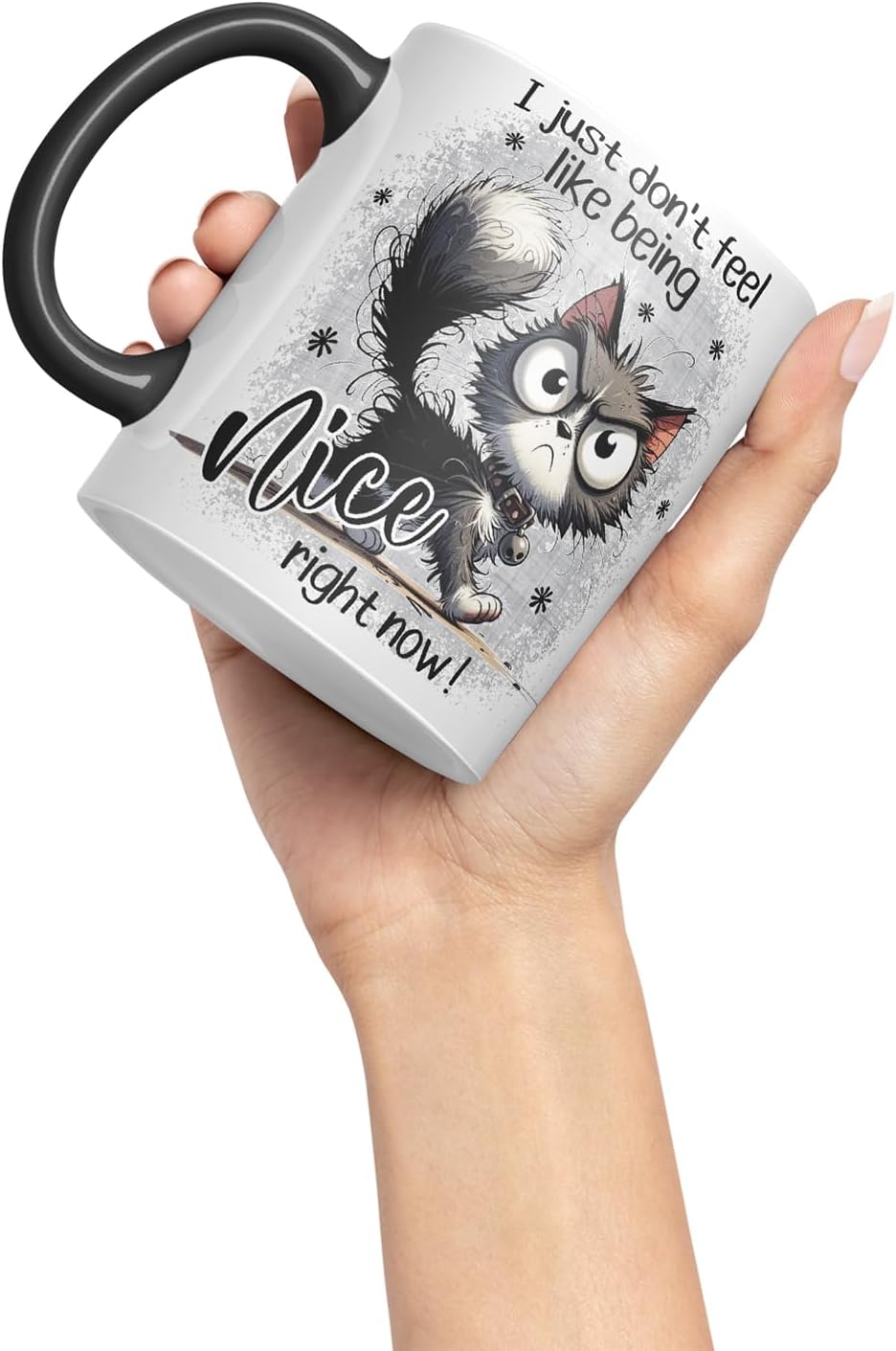 Vixar I Just Don't Feel Like Being Nice Right Now Funny cat – Coloured Ceramic Mug Cup Gift, 11oz (Black)