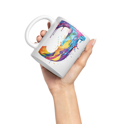 Letter J mug, Alphabet Letter J Monogram watercolour Ceramic Coloured Mug Cup for Tea Coffee Hot brew 330ml 11Oz Gift