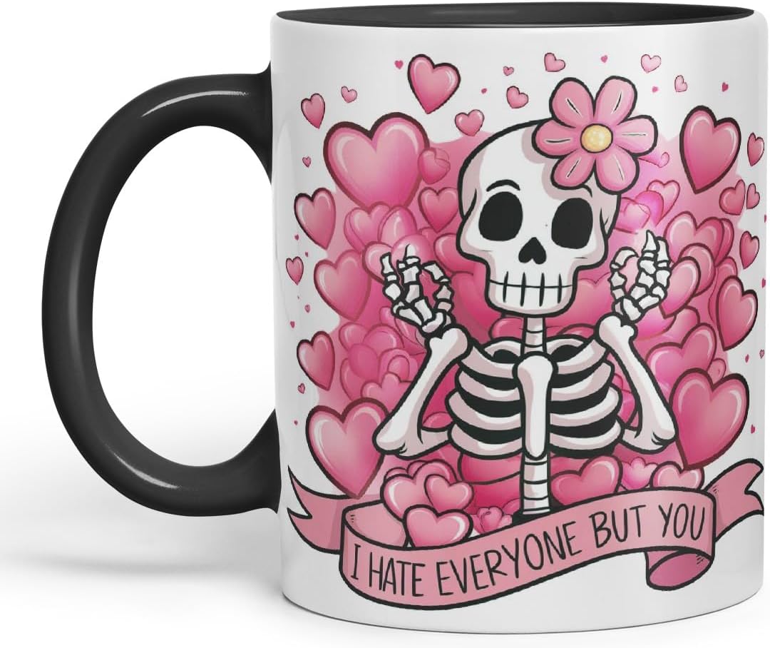 Vixar I Hate Everyone But You – Coloured Ceramic Mug Cup Gift, 11oz (Black)