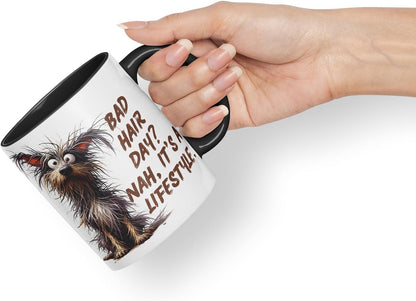 Vixar Bad Hair Day Nah It's A Lifestyle Funny Dog – Coloured Ceramic Mug Cup Gift, 11oz (Black)