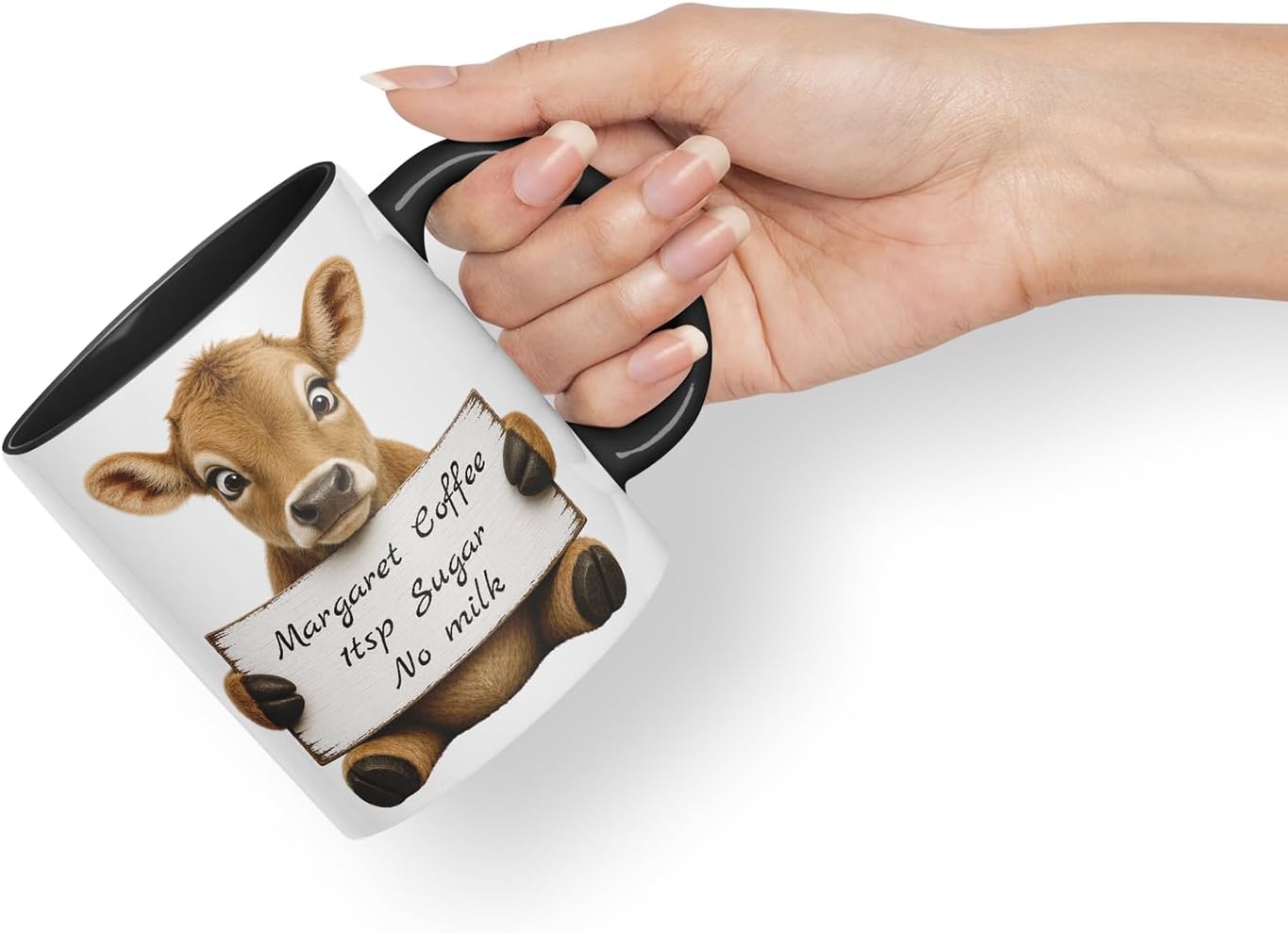Vixar Personalised Jersey Cow Mug with Name or Custom Message – Cute Animal Coloured Ceramic Mug Cup Gift, 11oz (Black)