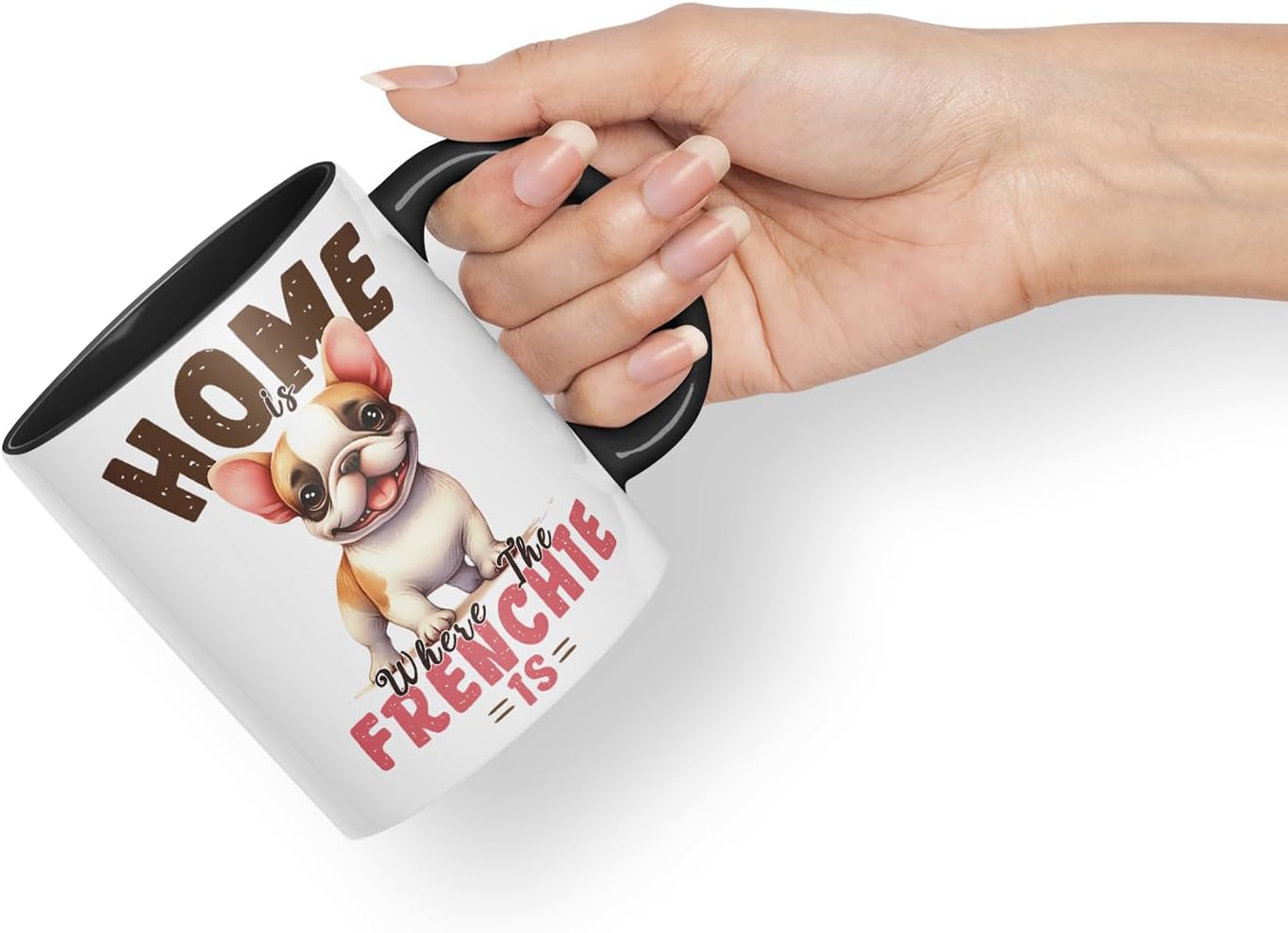 Vixar Home Where The Frenchie is French Bulldog Mug – Coloured Ceramic Mug Cup Gift, 11oz (Black)