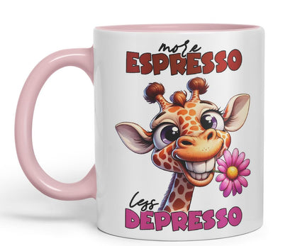 Vixar More Espresso, Less Depresso Sarcastic Giraffe Mug, Coloured Ceramic Cup 11oz (Black)