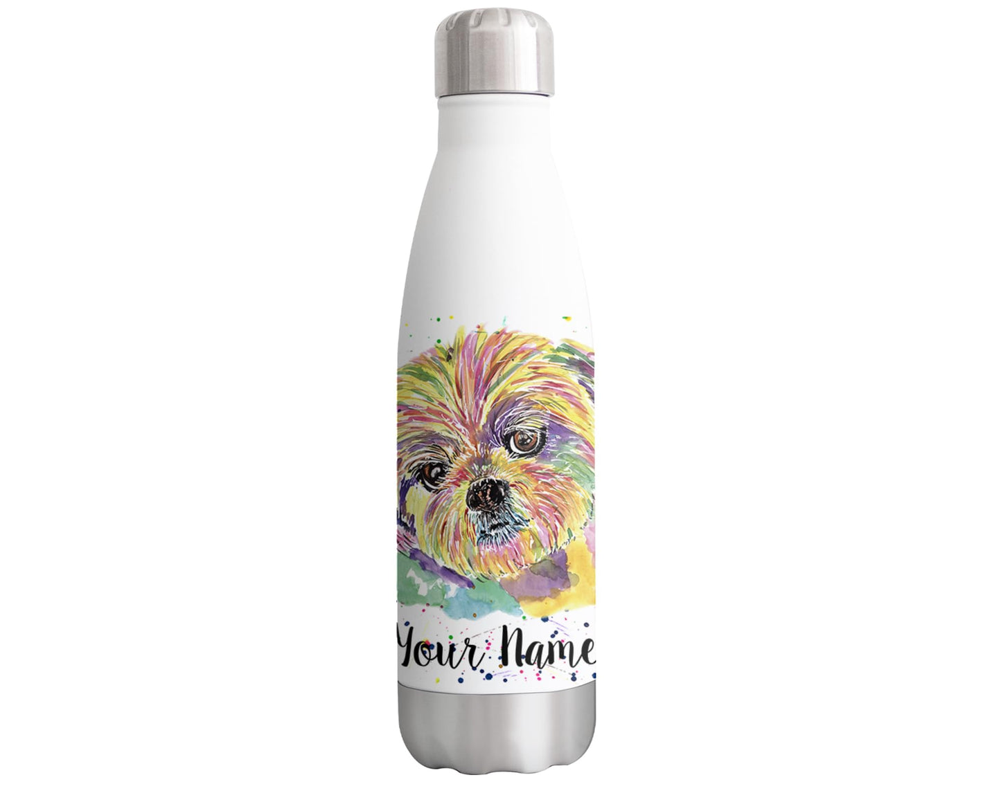 Vixar Shih tzu Personalised Custom Bottle with your Text/name Dog pet animals Watercolour Bottle Double Wall Insulated Stainless Steel Sport Drinks 500ml