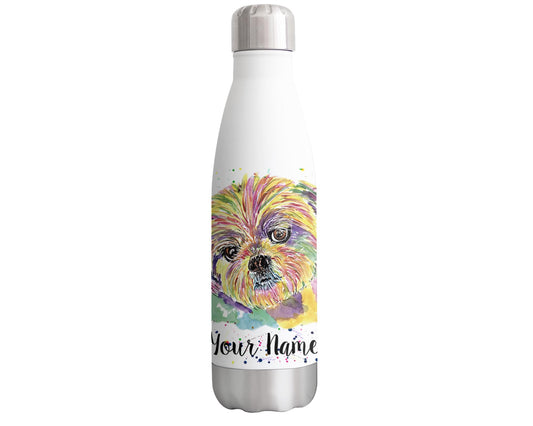 Vixar Shih tzu Personalised Custom Bottle with your Text/name Dog pet animals Watercolour Bottle Double Wall Insulated Stainless Steel Sport Drinks 500ml