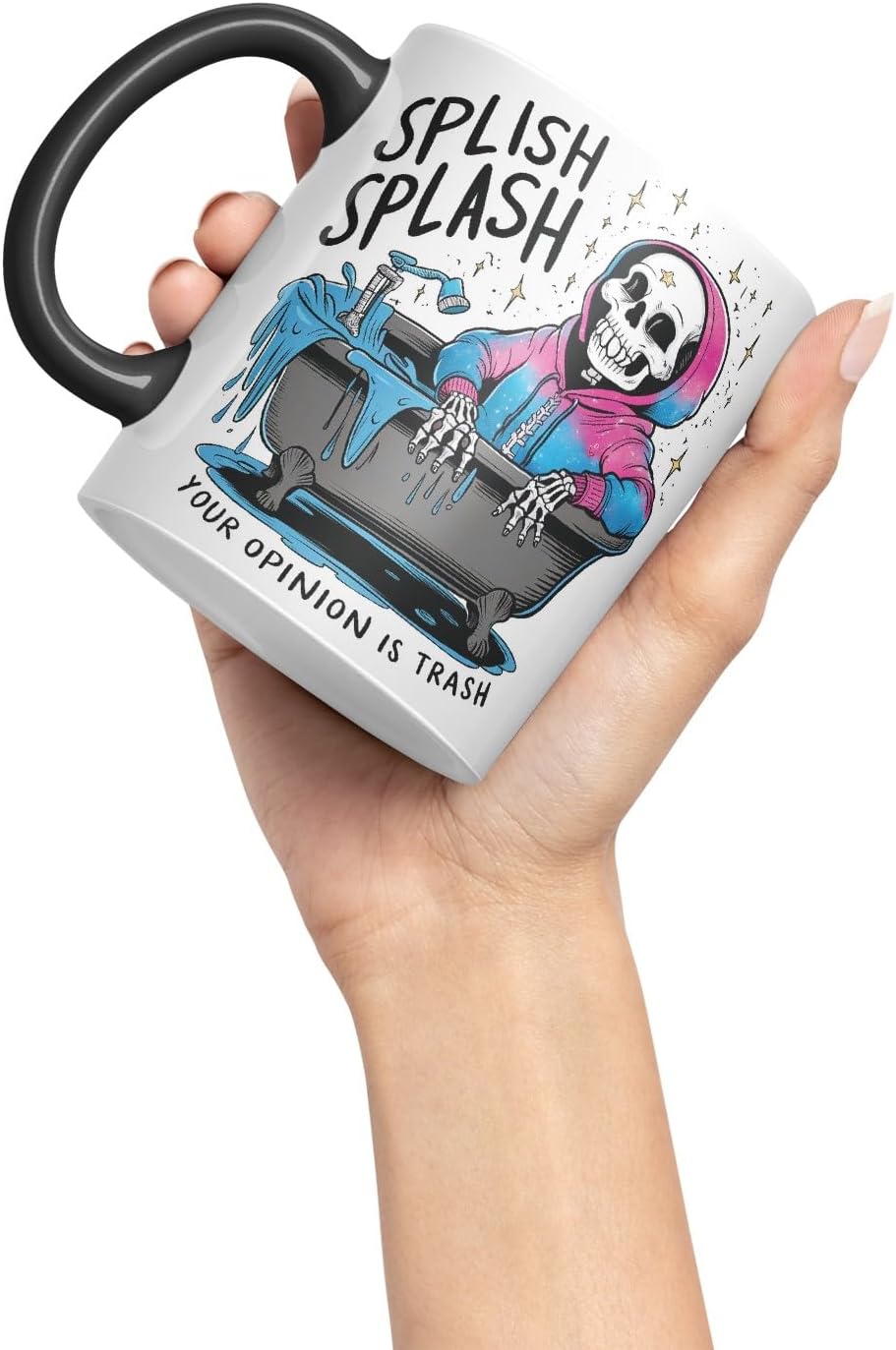 Vixar Splish Splash Your Opinion is Trash – Coloured Ceramic Mug Cup Gift, 11oz (Black)