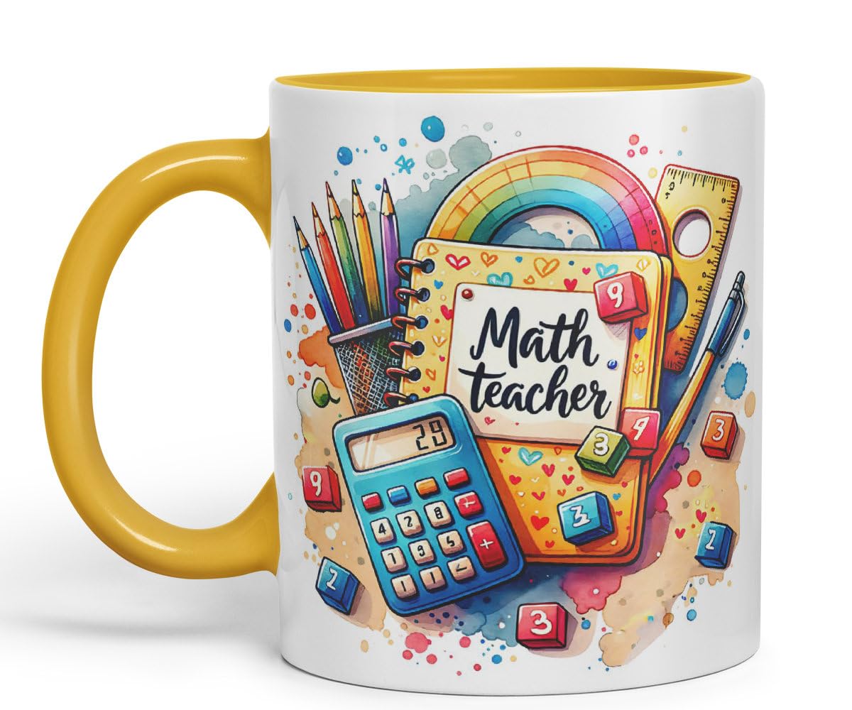 Vixar Math Teacher Mug Thank You, End of School Gift Ceramic Coloured Mug Cup for Tea Coffee Hot Brew 330ml 11Oz Gift