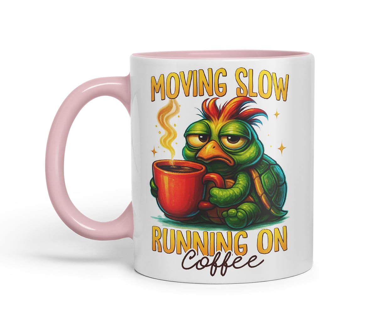 Vixar Moving Slow Running On Coffee Funny Turtle Mug – Coloured Ceramic Mug Cup Gift, 11oz (Black)
