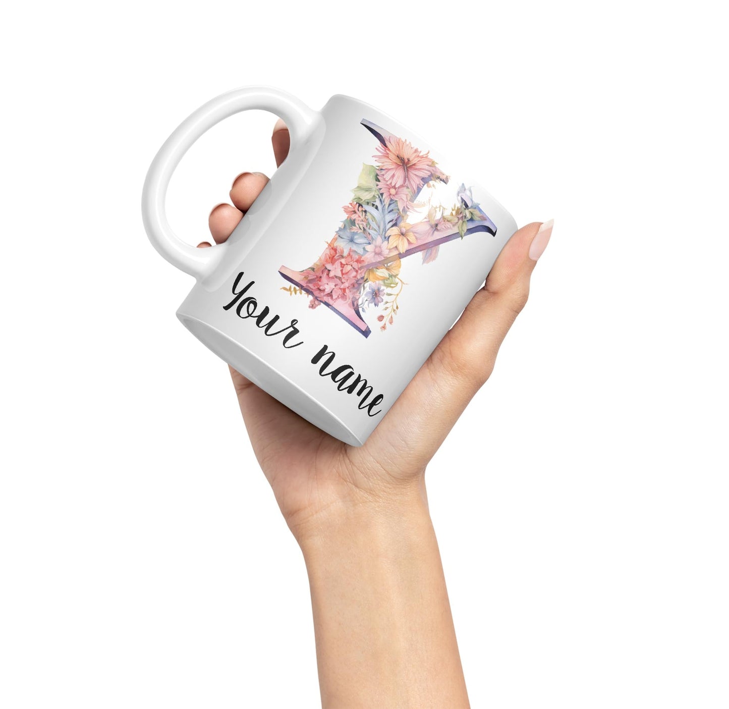 Personalised Letter Y mug, Customized Custom Floral flowers butterfly Alphabet Letter Y Monogram watercolour Ceramic Coloured Mug Cup for Tea Coffee Hot brew 330ml 11Oz Gift