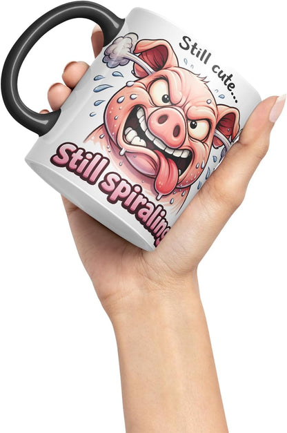 Vixar Still Cute Still Spiraling Funny Pig Mug – Coloured Ceramic Mug Cup Gift, 11oz (Black)