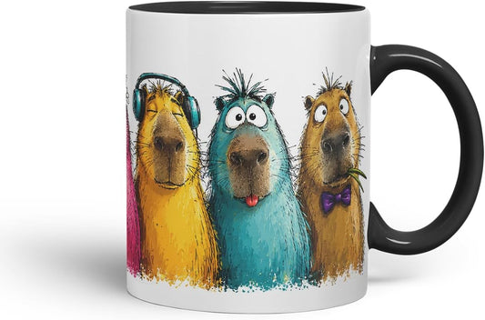 Vixar Funny Capybaras Mug – Cute Capybara Animal Coloured Ceramic Mug Cup Gift, 11oz (Black)