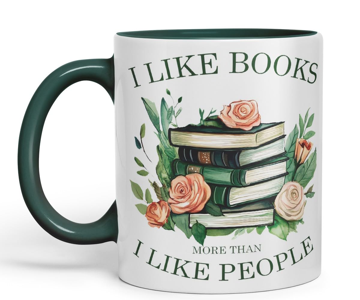 Vixar I Like Books More Than I Like People Coloured Ceramic Mug Cup Gift, 11oz (Black)