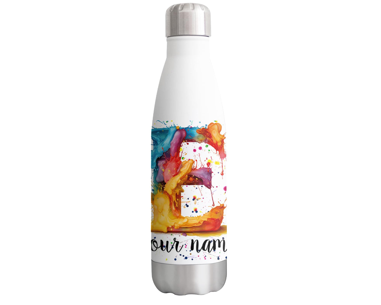 Personalised Letters A-Z Alphabet Monogram Watercolour Bottle Custom Personalized double Wall insulated Stainless steel sport Drinks 500ml