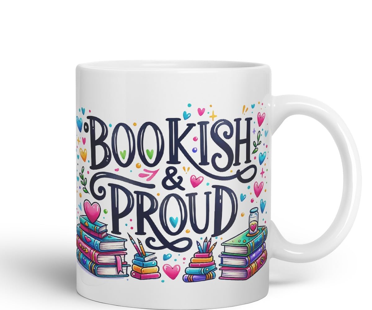 Vixar Bookish & Proud Coloured Mug Cup for Book Lovers 11oz (Black)