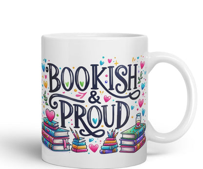 Vixar Bookish & Proud Coloured Mug Cup for Book Lovers 11oz (Black)