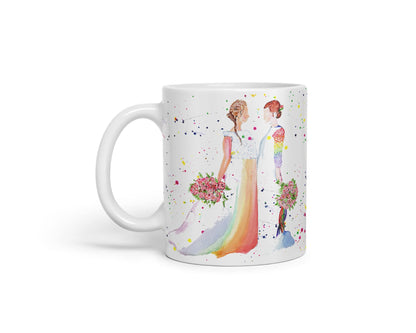 Vixar Wedding Mrs and Mrs Pride Lesbian Gay Watercolour Art Coloured Mug Cup Gift Birthday Work Office Tea Coffee
