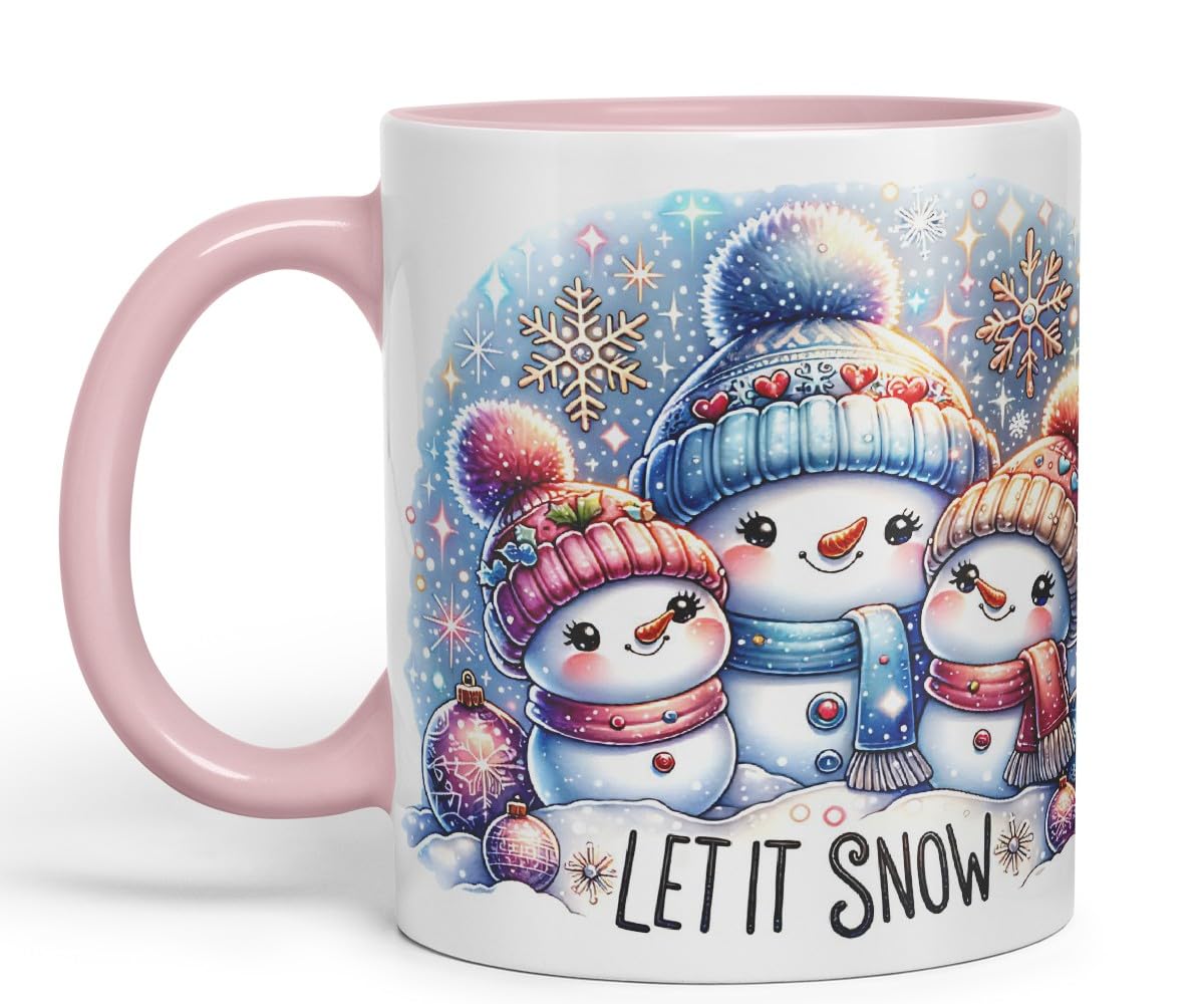 Vixar Let It Snow Cute Snowman Family Coloured Mug Cup Christmas Winter Gift 11oz (Black)