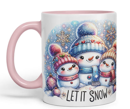 Vixar Let It Snow Cute Snowman Family Coloured Mug Cup Christmas Winter Gift 11oz (Black)