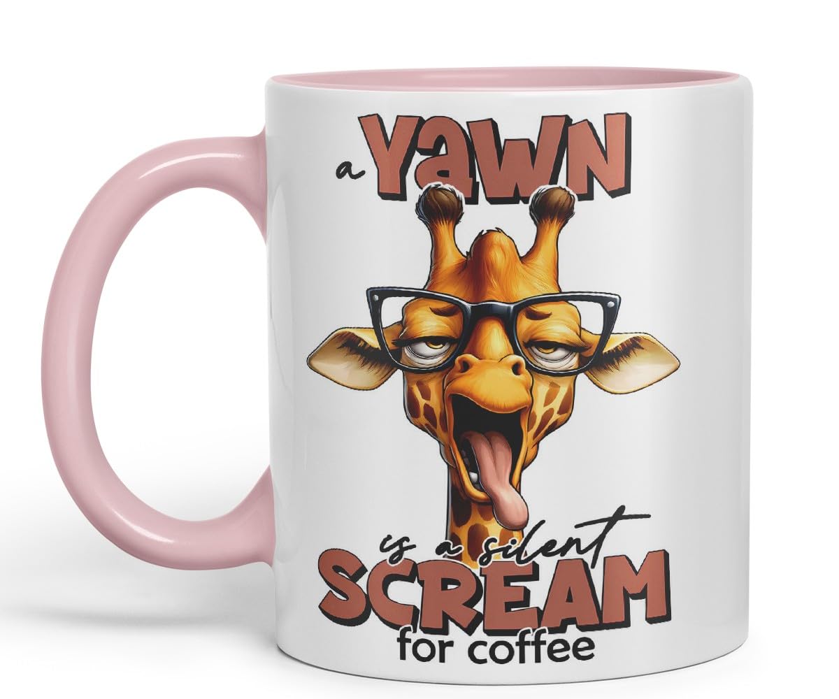 Vixar A Yawn is a Silent Scream for Coffee Giraffe Coloured Ceramic Mug Cup 11oz Funny Sarcastic Gift (Black)