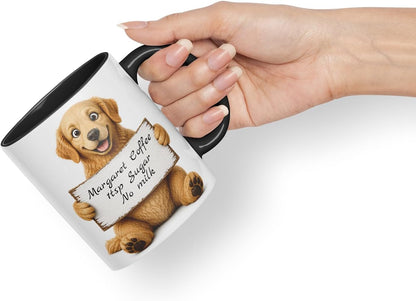 Vixar Personalised Golden Retriever Dog Pet Mug with Name or Custom Message – Cute Animal Coloured Ceramic Mug Cup Gift, 11oz (Black)