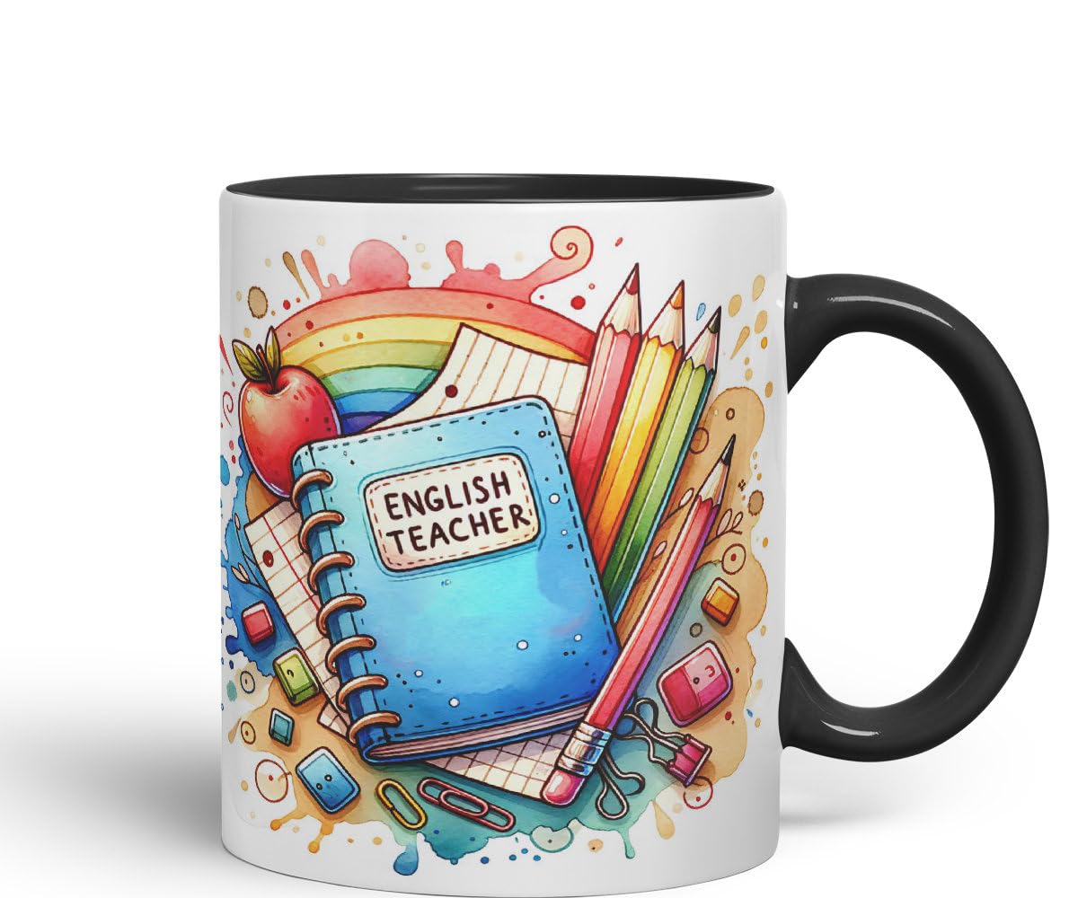 Vixar English Teacher Mug Thank You, End of School Gift Ceramic Coloured Mug Cup for Tea Coffee Hot Brew 330ml 11Oz Gift