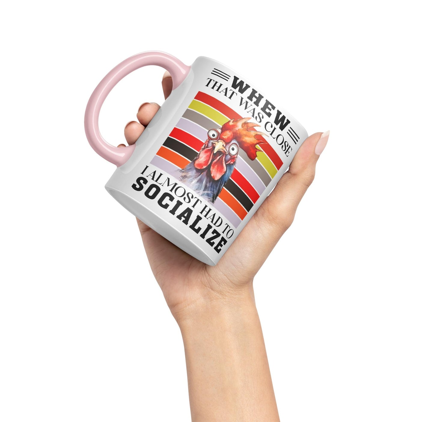 Whew That was Close I Almost had to Socialize Cockorel Rooster Sarcastic Joke Ceramic Coloured Mug Cup for Tea Coffee Hot Brew 330ml 11 Oz