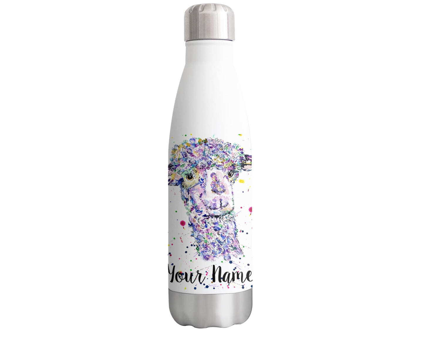 Vixar llama Personalised Custom Bottle with your Text/name alpaca lama animals Watercolour Bottle Double Wall Insulated Stainless Steel Sport Drinks 500ml