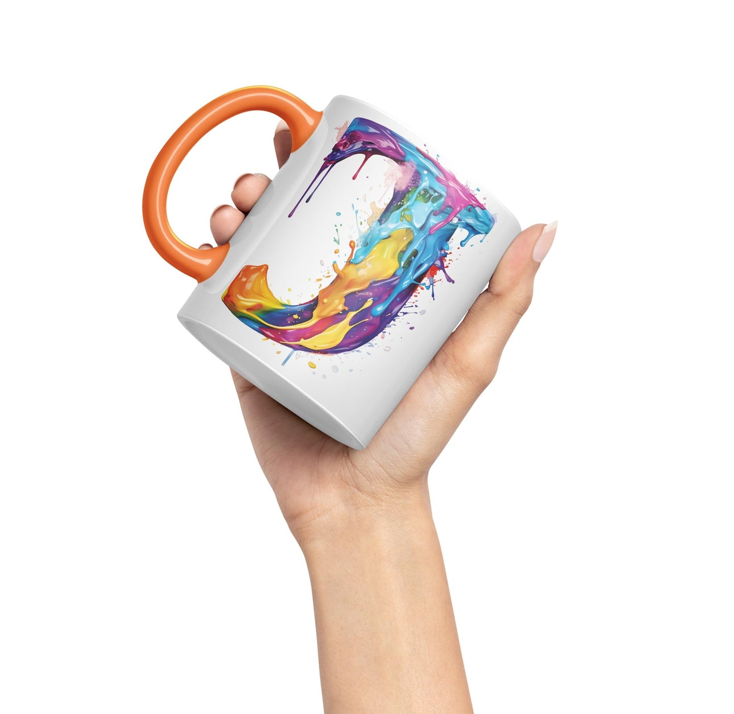 Letter J mug, Alphabet Letter J Monogram watercolour Ceramic Coloured Mug Cup for Tea Coffee Hot brew 330ml 11Oz Gift
