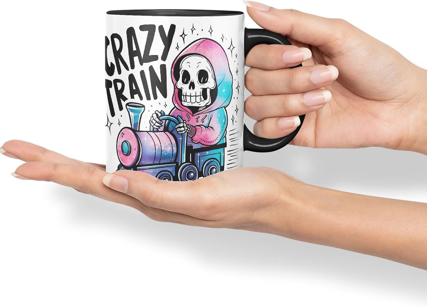 Vixar Crazy Train (Skeleton) – Coloured Ceramic Mug Cup Gift, 11oz (Black)