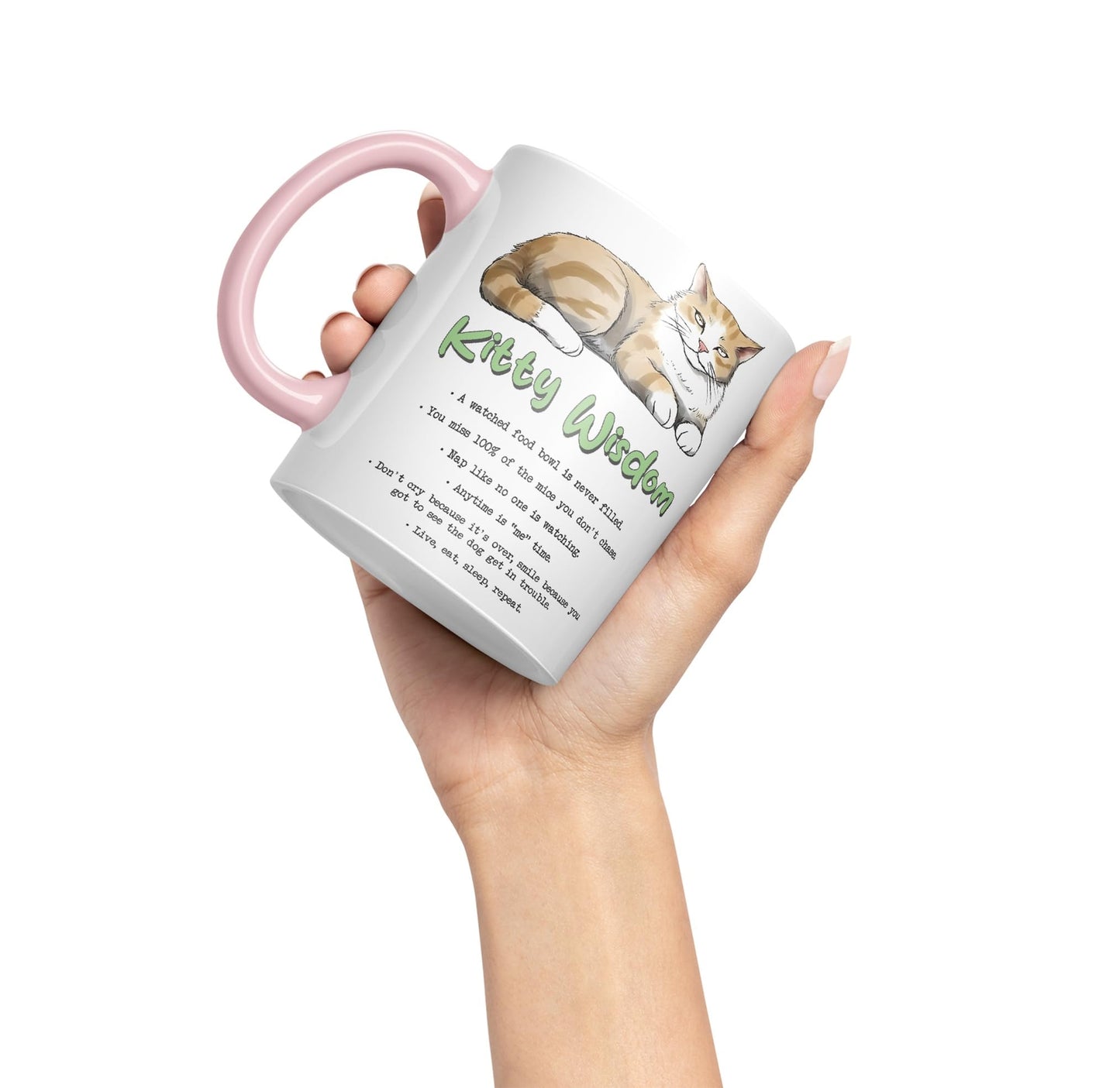 Kitty Wisdom a Watched Food… Live eat Sleep Repeat, cat Sarcastic Joke Ceramic Coloured Mug Cup for Tea Coffee Hot Brew 330ml 11Oz