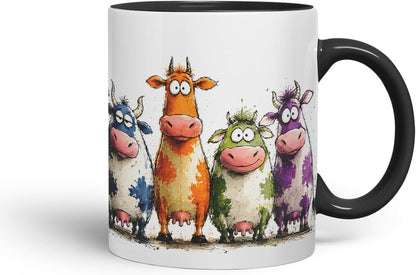 Vixar Funny Cow Mug – Cute Farm Cow Animal Coloured Ceramic Mug Cup Gift, 11oz (Black)