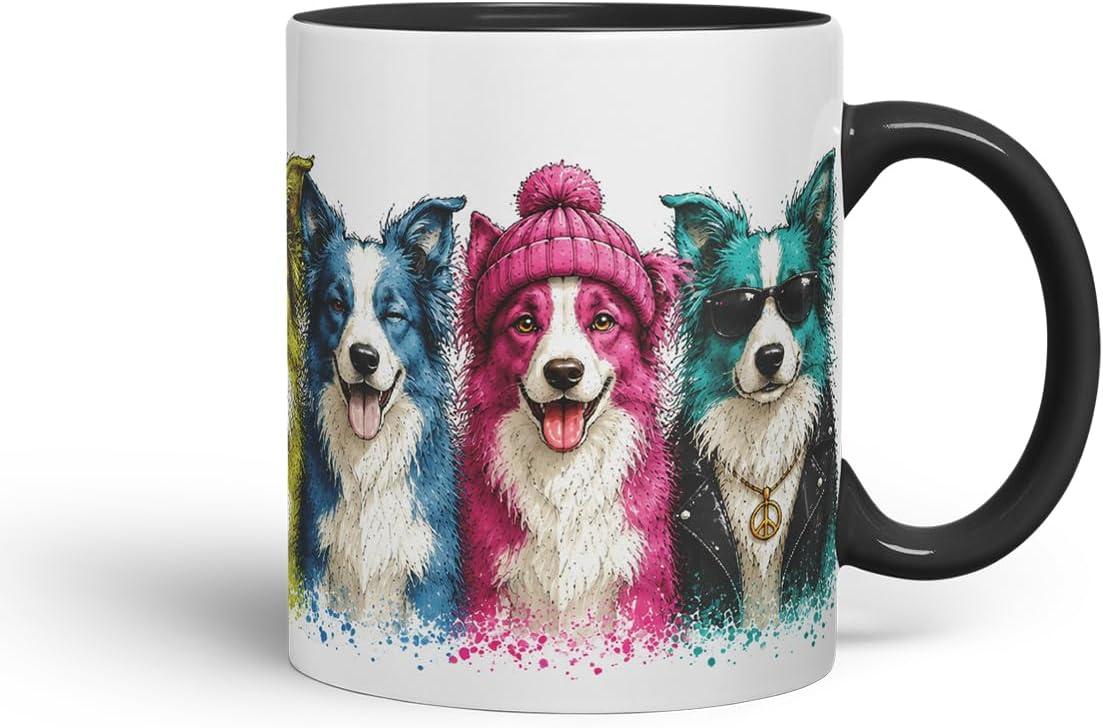 Vixar Border Collie Dog Mug – Cute Border Collie Coloured Ceramic Mug Cup Gift, 11oz (Black)