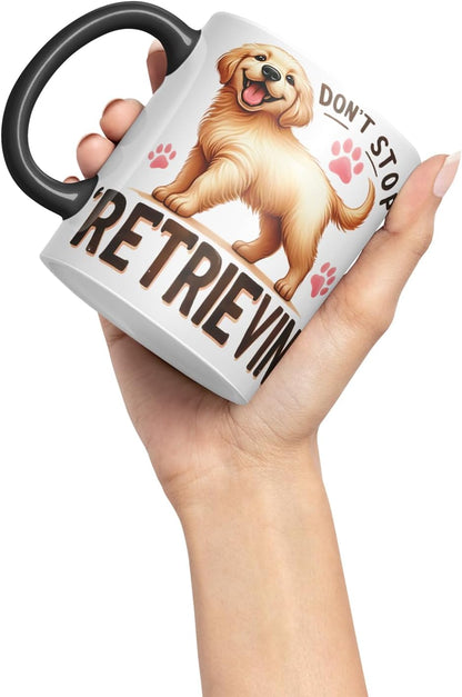 Vixar Don’t Stop Retrievin’ Golden Retriever Dog Mug – Coloured Ceramic Mug Cup Gift, 11oz (Black)