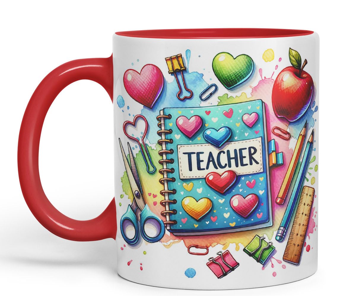 Vixar Teacher Mug Thank You, End of School Gift Ceramic Coloured Mug Cup for Tea Coffee Hot Brew 330ml 11Oz Gift