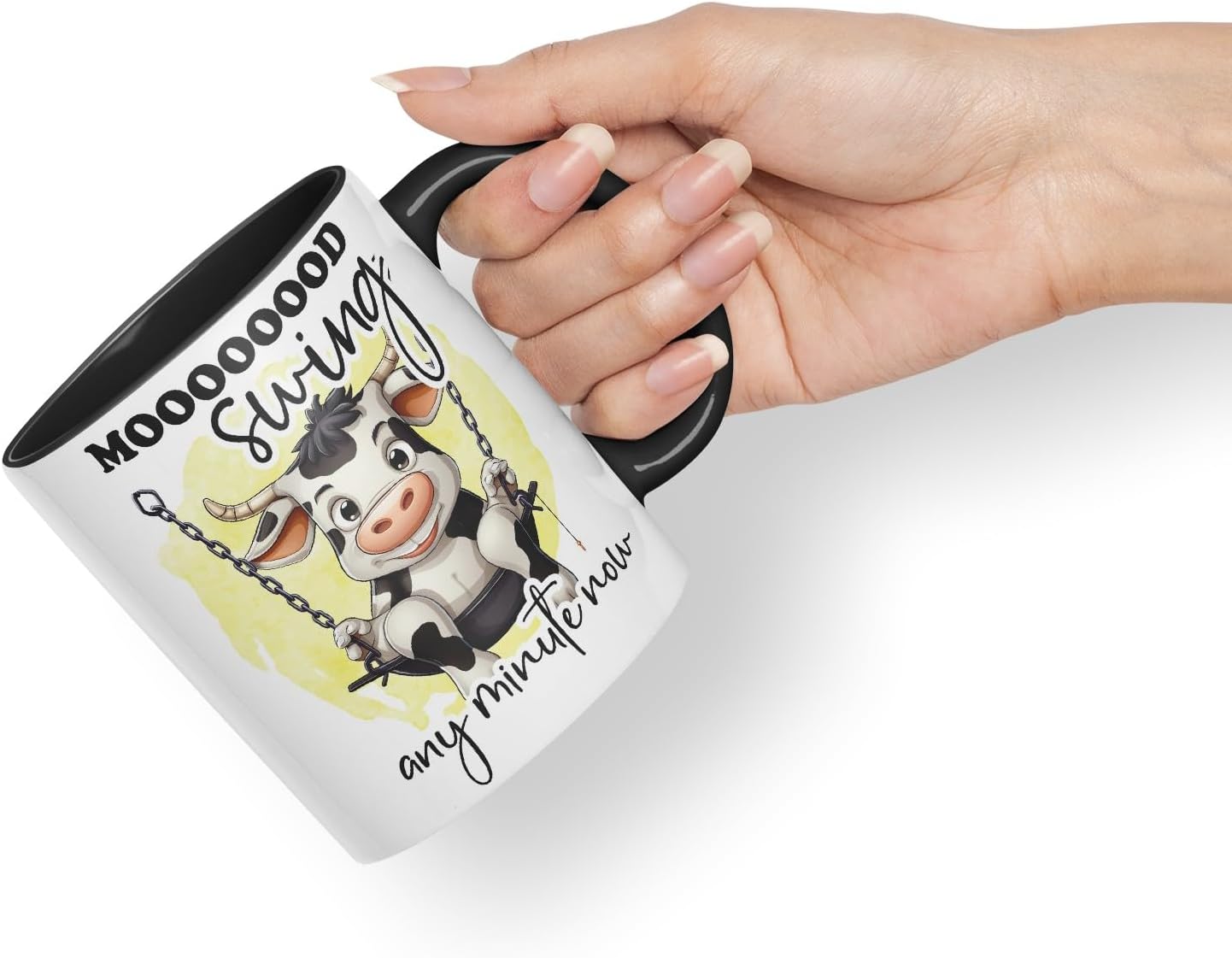 Vixar Mood Swing Any Minute Now Cow Joke Coloured Ceramic Mug Cup Gift, 11oz (Black)